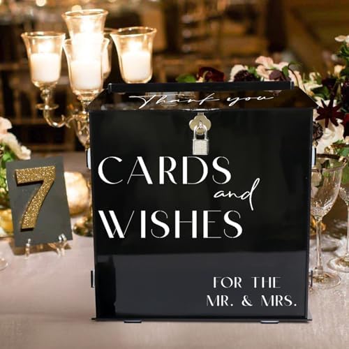 Black Acrylic Card Box with Slot & Lock, Gothic Wedding Card Boxes for Reception, Stylish Money Envelop Gift Cards Box for Party Wedding Engagement Bridal Shower Anniversary Table Decor - Image 4