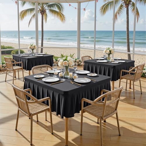 Wish Care 4 Pack Black Spandex Tablecloths for 34x34 Inch Square Tables, Stretch Fitted Table Clothes with Pleated Ruffle Skirt for 34” Table, Wrinkle Free and Elastic, for Party Kitchen Home Dining - Image 2