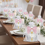 Chuangdi 12 Sets 48 Pcs Baptism Favors for Guests Crystal Candy Bowl Gifts with 12 Pcs Cross Rosary for Baptism Decorations Wedding Baby Shower Party Supplies First Communion (Pink) - Image 5
