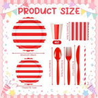 Potchen 220 Pcs Colorful Stripe Plate Party Decor Supplies for 24 Guest - Image 2