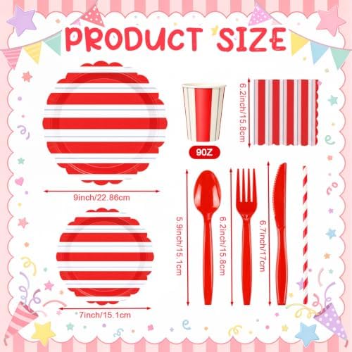 Potchen 220 Pcs Colorful Stripe Plate Party Decor Supplies for 24 Guest - Image 2