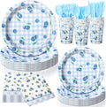 Honeydak 210 Pcs Blueberry Party Supplies for 30 Guests, Includes Plates, Cups, Napkins, Cutlery - Blueberry Checked Birthday Tableware Decorations for 1st Birthday, Summer Fruit Party by Honeydak