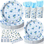 Honeydak 210 Pcs Blueberry Party Supplies for 30 Guests, Includes Plates, Cups, Napkins, Cutlery - Blueberry Checked Birthday Tableware Decorations for 1st Birthday, Summer Fruit Party by Honeydak