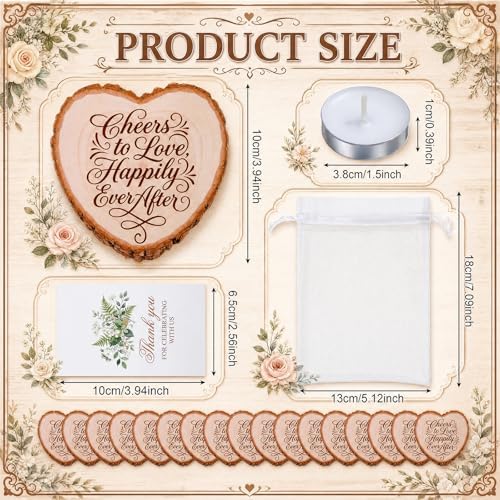 LemonRoad 192 Pcs Wedding Favors for Guests Cork Coasters Candles Bulk Thank You for Celebrating with Us Party Decoration Cards and Organza Bags for Wedding Gift Bridal Shower Party Favor (Heart) - Image 2