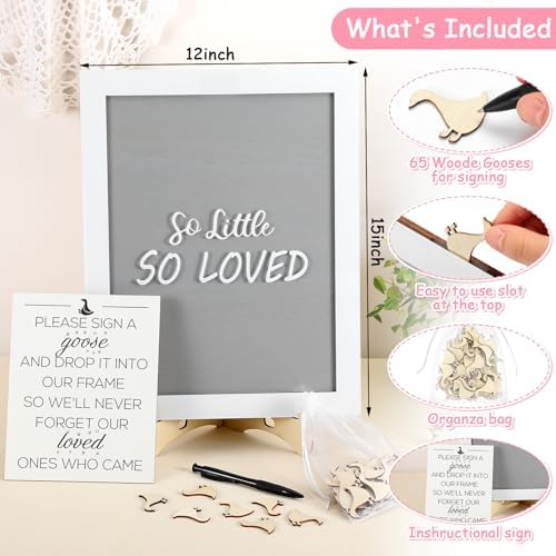 Chunful So Little So Loved Wooden Goose Token Frame, 1 Goose Baby Shower Frame Guestbook, Gender-Neutral Pregnancy Keepsake with 65 Signature Tokens and Pen, Gray and White - Image 4