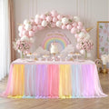 Rainbow Tulle Birthday Party Tablecloth for 6 Foot Rectangular Tables 6ft Rectangle Rainbow Table Cloths for Parties Wrinkle Free Table Cover with Tutu Skirt for Baby Shower Girls Banquet Buffet Cake by Suppromo
