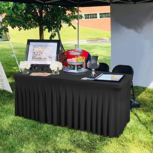 Besutolife 8ft Black Tablecloths Rectangle Spandex Tablecloth Wrinkle-Resistant Ruffles Design for Banquets Parties Wedding Dining Table by Besutolife