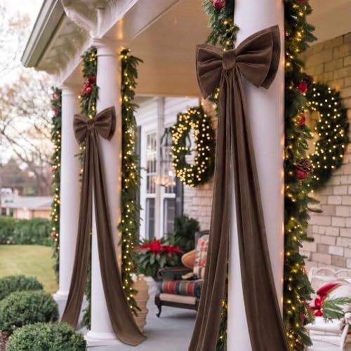 Wavwavw Christmas Giant Velvet Bow Decor Dark Brown Big Bow, 75 x 18 Inches - Image 6