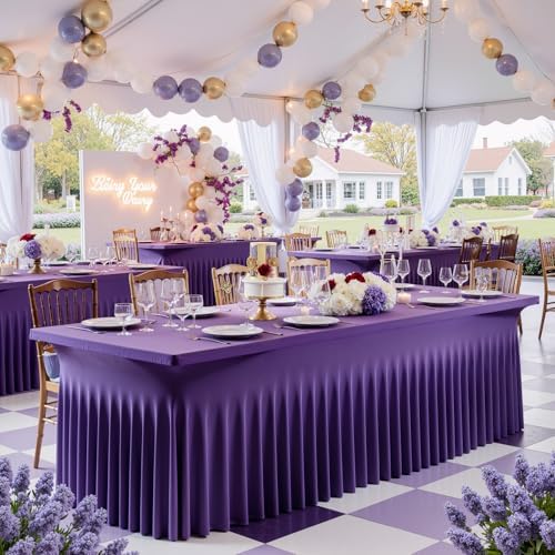 Spandex Tablecloth 6FT Rectangle Table Cover 4 Pcs Deep Purple Wrinkle-Free - Image 3