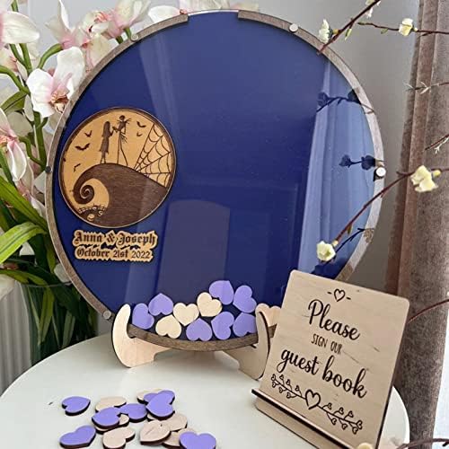 Personalized Wedding Wooden Guest Book: Creative Acrylic Custom Name Alternative Inserts Box DIY Custom Rustic Wedding Heart Drop Guest Book for Graduation Anniversary Wedding Decor (Halloween Themed) - Image 4