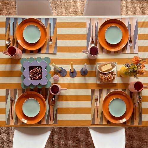 Tudomro Striped Tablecloth, Rectangle, Mustard, Ivory, 84'' X 60'' - Image 4
