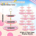 Patelai 8 Pcs 3 Tier Acrylic Cake Stand, Clear Pink, Golden - Image 3