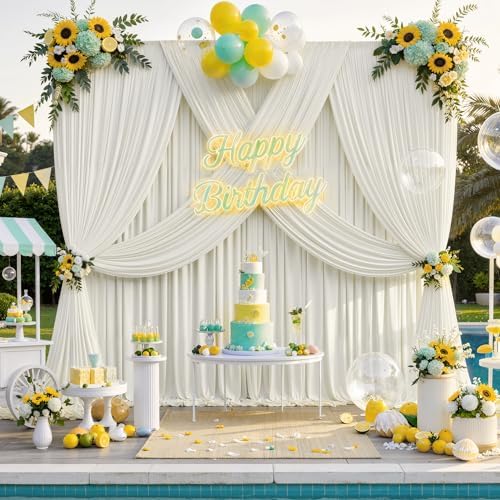 20 ft x 10 ft Wrinkle Free Ivory Backdrop Curtain for Wedding Parties, Polyester Ivory Photo Backdrop Drapes 4 Panels 5x10ft for Baby Shower Photoshoot Engagement Birthday Party Photography Background - Image 2