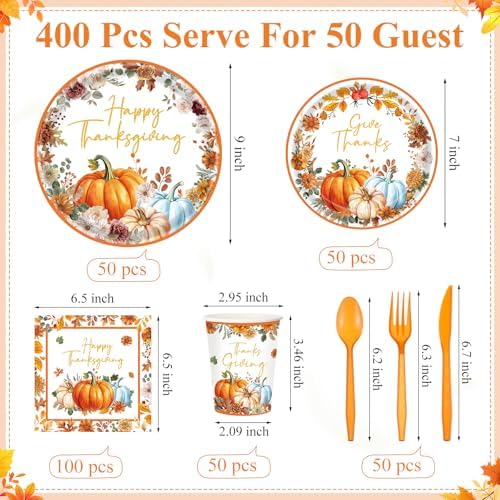 Funnymoom Thanksgiving Party Supplies for 50 Guests Fall Autumn Plates - Image 3