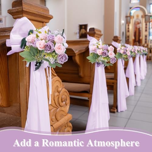 Zeyune 8 Pack 12 Inch Artificial Rose Bouquet, Purple and Pink - Image 5