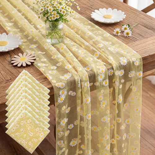 8 Pcs Yellow Daisy Table Runners 29 x 70 in Daisy Tablecloth by Windkream