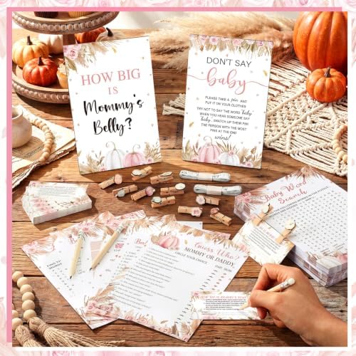 Funnymoom 426 Pcs Pumpkin Baby Shower Games, 8 Activities Boho Floral - Image 2