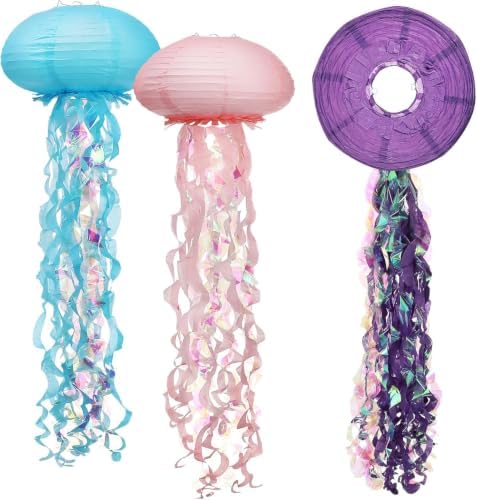 3 Pack Jellyfish Paper Lanterns, Ocean Mermaid Party Hanging Decorations by Unknown
