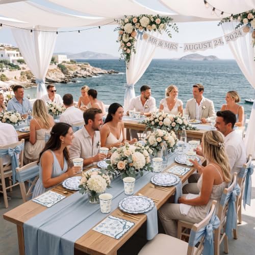 Pickmesh 250 Pcs Ocean Blue Bow Seashell Paper Napkins Plates Cups Set Ocean Themed Party Supplies Coastal Seashell Disposable Tableware for Summer Birthday Beach Wedding Dinner, Serve for 50 Guests - Image 5