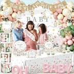 Baby in Bloom Baby Shower Decorations - 321cs Wildflower Theme Baby Shower Plates and Napkins,Floral Baby in Bloom Banner,Backdrop,Balloon,Cups,Box with Letters,Caketopper for Wildflower Baby Shower - Image 3