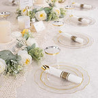 NOCCUR 50Guest Gold Rim Clear Plastic Plates&Disposable Silverware Cups-Include 100Plastic Plates, 150Gold Utensils, 50Cups and 50Napkins-Idea for Wedding/Party - Image 6