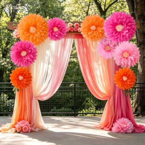 Giant Paper Flower Wall Decor, 9PCS Party Birtyday(Orange&Pink) - Image 3