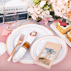 DaYammi 210PCS Rose Gold Plastic Dinnerware Set for 30 Guests - Image 2