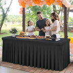 Shillance 2 Packs Black Spandex Table Covers 8 Foot, Fitted Stretch Table Cloth with Skirts 96x30 Inch, Wrinkle-Free Floor Length Rectangle Tablecloths for Trade Show Weddings Parties Banquets Events - Image 5