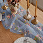 Blue Floral Table Runner 10ft Embroidery Tulle Spring Wildflower Table Runner Seasonal Summer Butterfly Kitchen Dining Gauze Decoration for Wedding Baby Bridal Shower Birthday Party (3 Pcs) - Image 4