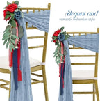 50 PCS Cheesecloth Chair Sashes Bows Wedding Aisle Decorations Chair Ribbon Ties Back Sash for Wedding Party Events Banquet Chair Cover Decoration (Dusty Blue) - Image 3