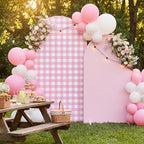Tegeme 2 Set Gingham Arch Backdrop Cover 7.2ft 6.6ft Arch Cover, Pink - Image 3
