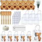 Teenyyou 43 Pcs Baby Shower Game Prizes for Winner Bamboo Cheese Board Spoon Plaid Towel Artificial Eucalyptus Stems Thank You Tag Card Gift Bag for Guest Baby Bridal Shower Wedding Favors(Bear) by Teenyyou