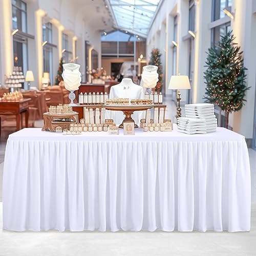 White Tablecloth Rectangle Tables 6FT, Polyester Wrinkle Free Stretch Table Cloth 6ft Fitted Table Cover with Pleated Ruffle Skirt for Weddings Birthday Banquet Baby Shower - Image 4