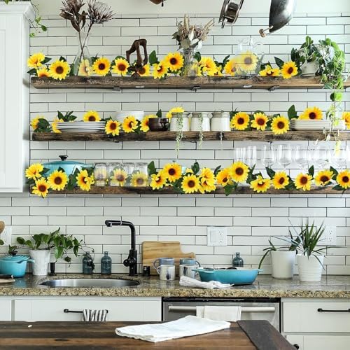 Uieke 12PCS Artificial Sunflower Garland, 7.5ft/Strand Silk Sunflowers Hanging Vines Flowers with Green Leaves for Room Kitchen Garden Birthday Wedding Baby Shower Party Table Decor Large - Image 7