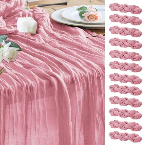 Wokceer Cheesecloth Table Runner 10FT Boho Gauze Runner, Pink, 12 Pack by Wokceer