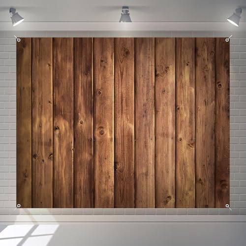 Wood Backdrop 10x8ft Brown Rustic Wooden Floor Panel Wall Fabric Photo Background for Baby Shower Birthday Wedding Western Party Banner Decorations Photography Supplies Polyester - Image 3