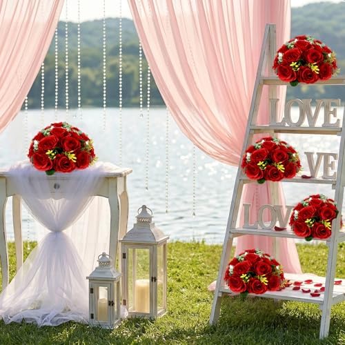 6 PCS Red Roses Flower Balls for Centerpieces - Image 6