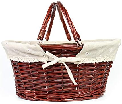 Wicker Gift Baskets Empty Oval Willow Woven Picnic Basket Easter Candy Basket Wine Basket with Handle Egg Gathering Wedding Basket (Brown) by MEIEM
