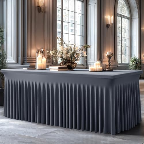 Shillance 2 Packs Grey Spandex Tableclothes for 4 Foot Rectangle Table, Spandex Table Covers 4FT Stretch Table Skirts Wrinkle Free Fitted Table Cloth for Event, Wedding, Banquet & Parties - Image 4