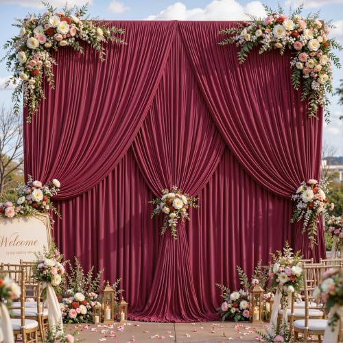 24ftx10ft Wrinkle Free Burgundy Backdrop Curtain - 10 Feet Photography Backdrop Drapes, Silky Polyester Back Drop Cloth for Wedding Baby Shower Balloon Arch Background - Image 3