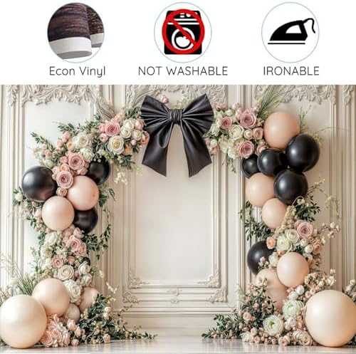 15x10ft Bow Wedding Photography Backdrop Black Bow Floral Balloons Backdrops White Vintage Wall Background Coquette Banner for Girls Birthday Party Decorations - Image 7