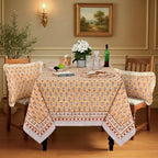 Ridhi Amber Marigold Block Print Rectangle Tablecloth, 52x70 Inch - Image 2