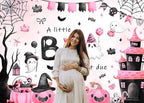 Mocsicka Halloween Baby Shower Backdrop A Little Boo is Almost Due Pink and Black Party Decorations Pumpkin Ghost Bat Background Banner Baby Shower for Kids Photo Booth Props (10x7ft (120x82 inch)) - Image 5
