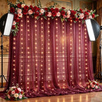 10x10FT Burgundy Wrinkle Free Backdrop Curtains with Lights String for Parties - Photo Curtain Backdrop with Lights for Wedding Decorations, Bridal Baby Shower Birthday Party Photography Background - Image 7