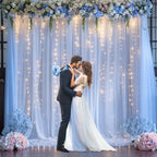 Blue Tulle Backdrop Curtains with Lights String for Parites Baby Shower 20×8ft Blue Sheer Backdrop Curtains Drapes for Bridal Shower Birthday Party Photo Shoot Background Decorations(4 Panels 5×8ft) - Image 3