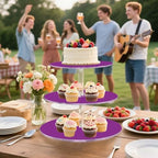 J JOYSAY Purple Pattern Acrylic Cupcake Stand 3 Tier Dessert Table Display Set Clear Cake Stands for Wedding Party Baby Shower Decorations Easy Assembly Pastry Tower - Image 6