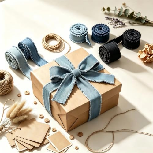 25 Rolls Frayed Denim Ribbon, Blue Jean Party Decorations - Image 3