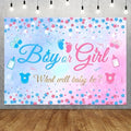 10x8 FT Gender Reveal Boy Or Girl Photo Backdrop He Or She What Will Baby Be Blue Pink Footprints Glitter Dots Star Party Decorations Photography Background Polyester by DOTOOMA