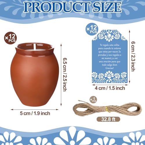 Conelist 12 Set Cielito Lindo Party Decorations Baby Shower Candles Terracotta Mexican Recuerdos DIY Jar Candles with Gift Tags and Rope for Baby Shower Birthday Cinco De Mayo Fiesta (Blue) - Image 2