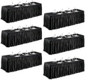 6 Packs Black Satin Tablecloths Rectangle 8FT, Glitter Spandex Fitted Stretch Table Covers Wrinkle-Free Floor Length Shimmer Table Skirt for Weddings Parties Baby Shower Banquets Vendor Events by Partisky